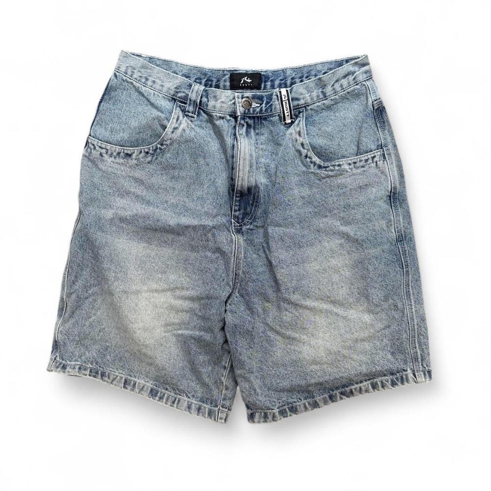 Vintage 90s Rusty Surfboards Retro Medium Wash Baggy Mens 32x9 Skater Shorts